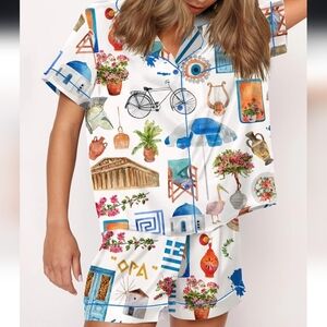 Sheshow Santorini Greece Travel Pajama Set